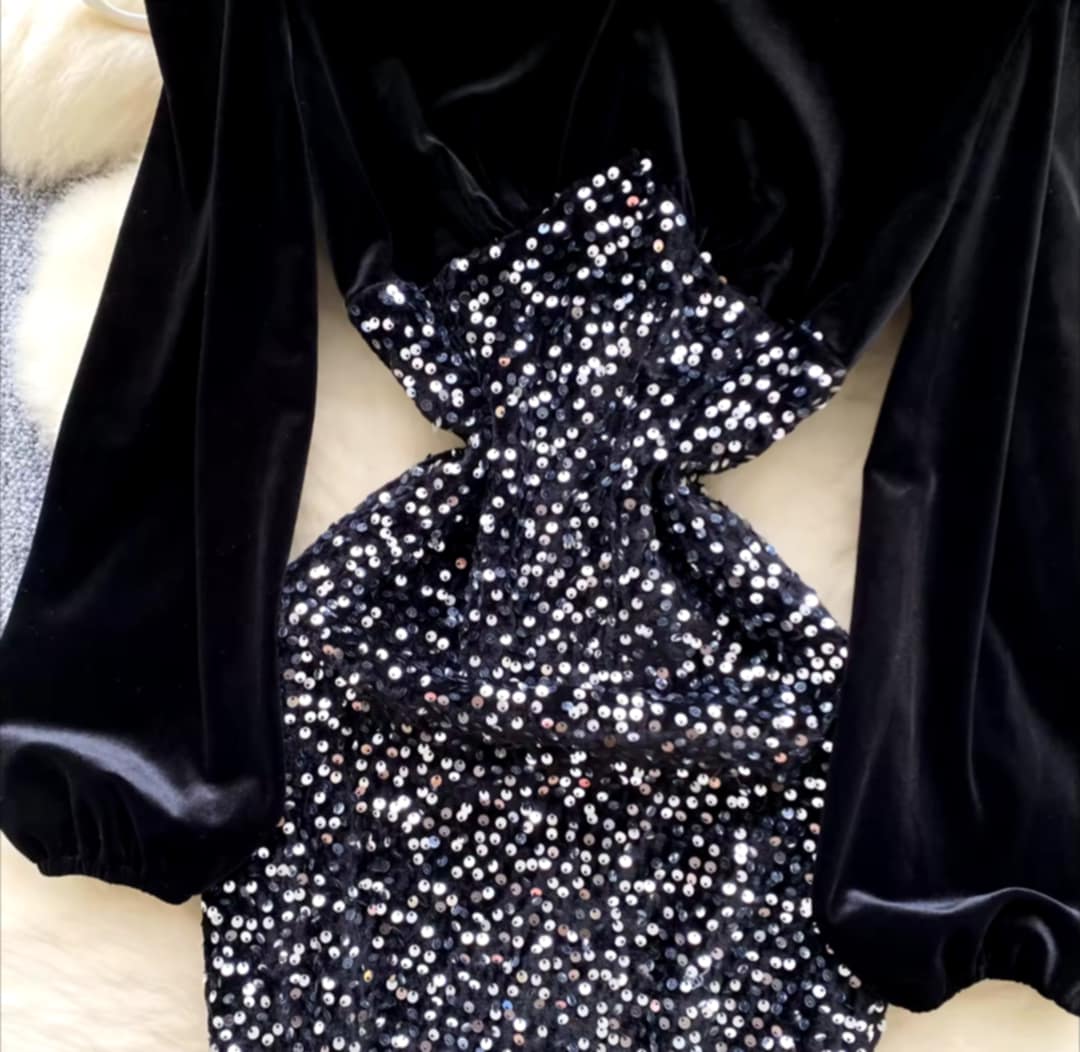 Robe sirène en velours et paillettes