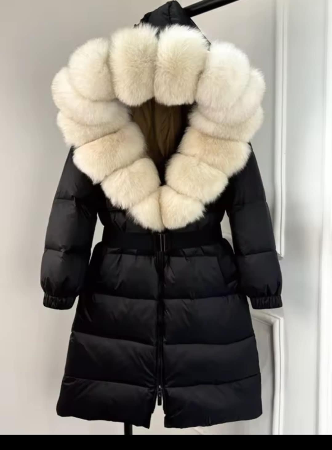 Veste longue d'hiver pour femme en duvet de canard avec capuche de fourrure XL