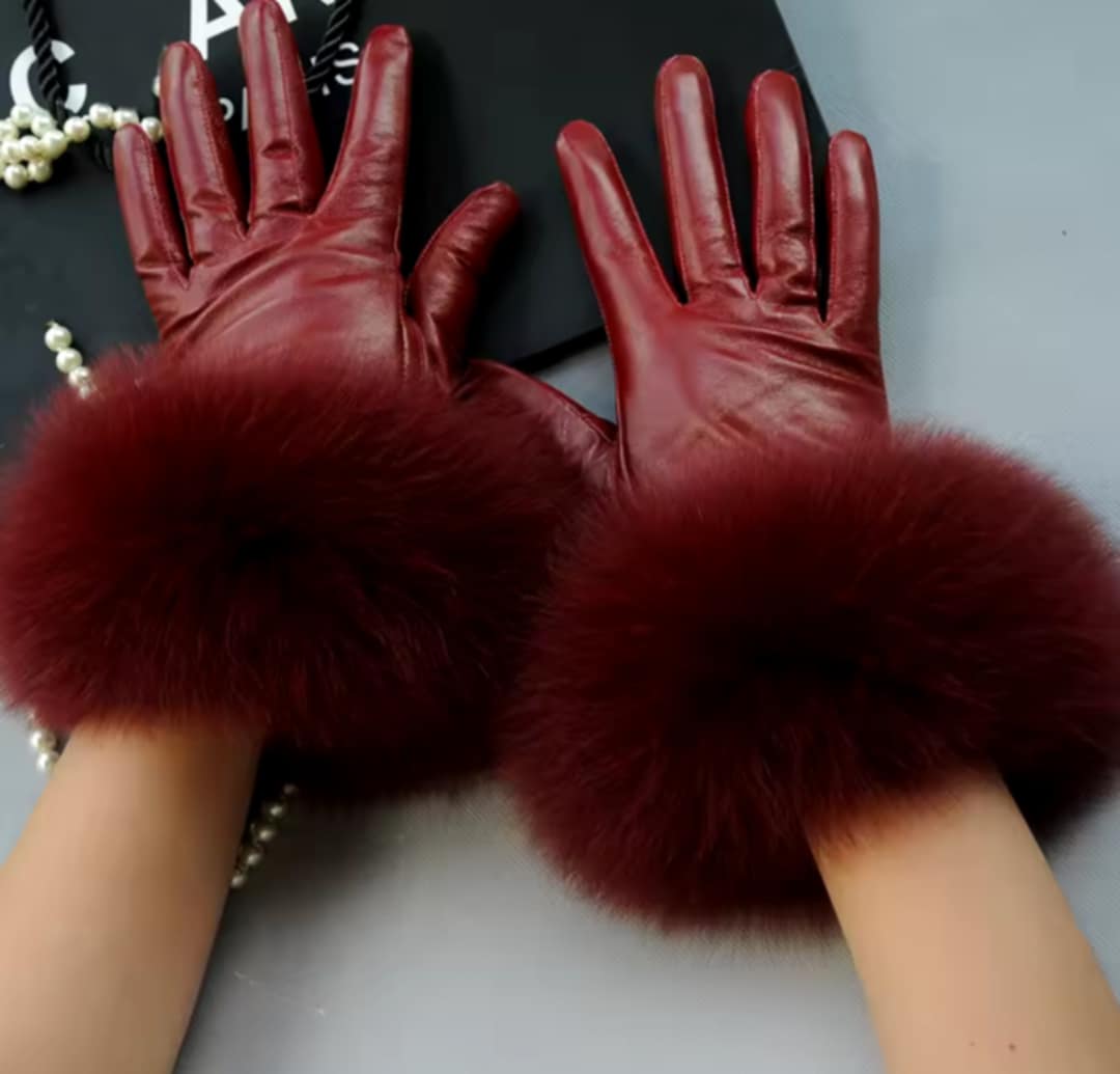 Gants en fourrure de renard et cuir