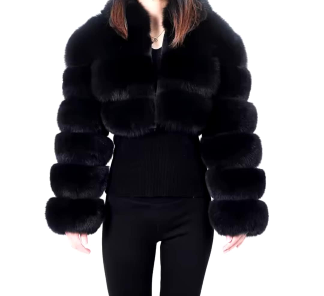 Manteau crop top en fourrure véritable