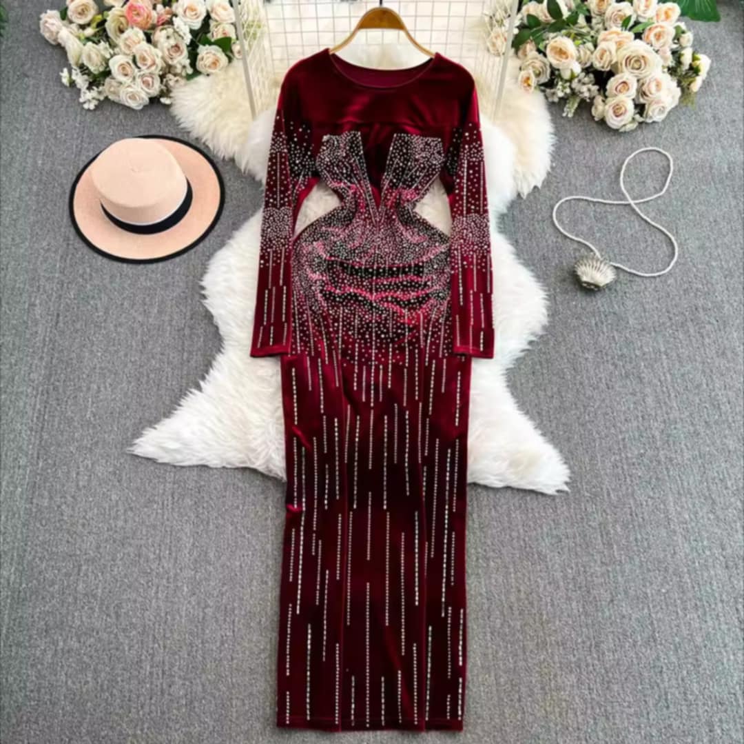 Robe longue en velours pour femme