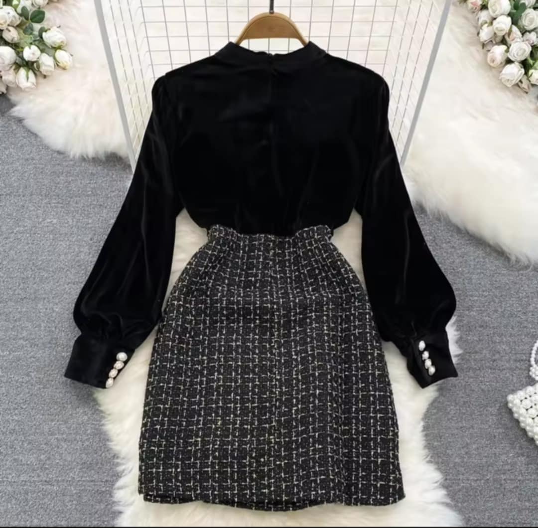 Robe en velours et tricot pour femmes