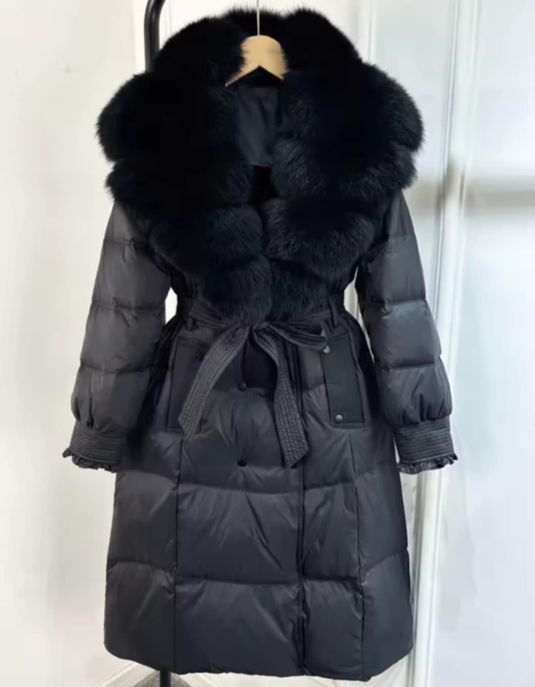 Manteau d'hiver chic sans capuchon avec fourrure véritable