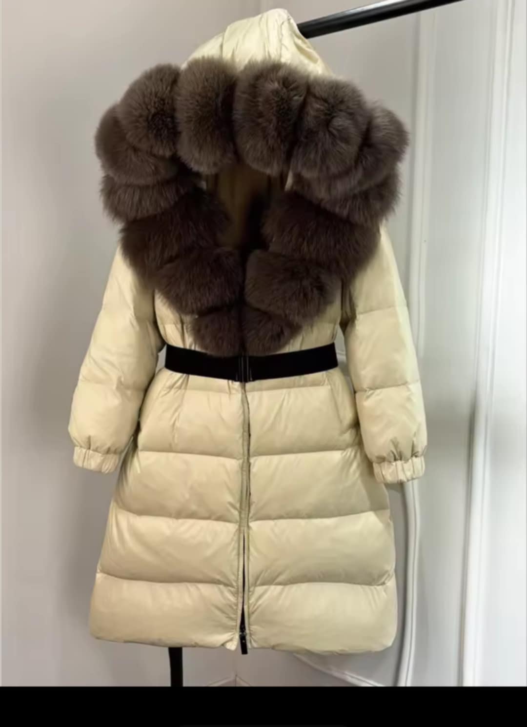 Veste longue d'hiver pour femme en duvet de canard avec capuche de fourrure XL