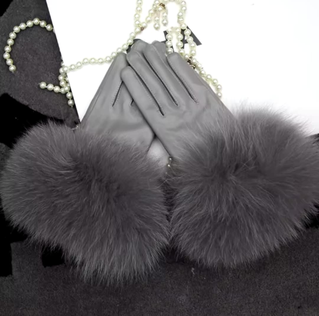 Gants en fourrure de renard et cuir