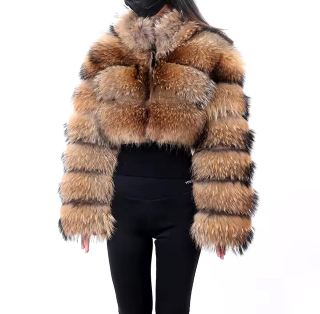 Manteau crop top en fourrure véritable