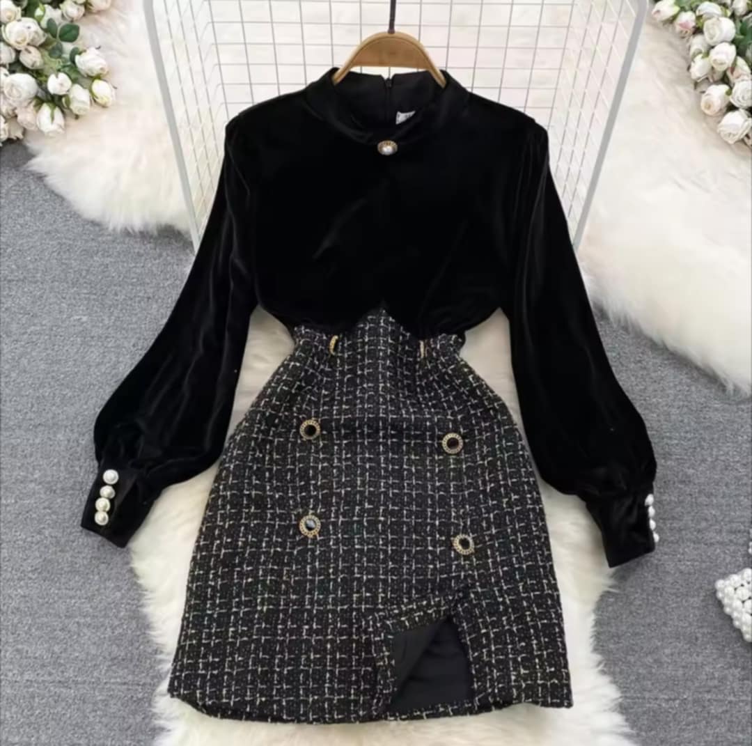 Robe en velours et tricot pour femmes