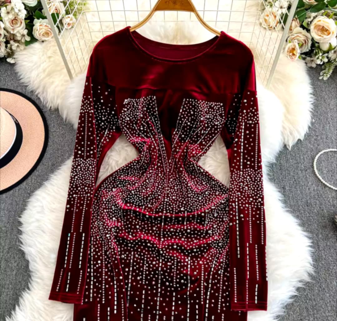Robe longue en velours pour femme