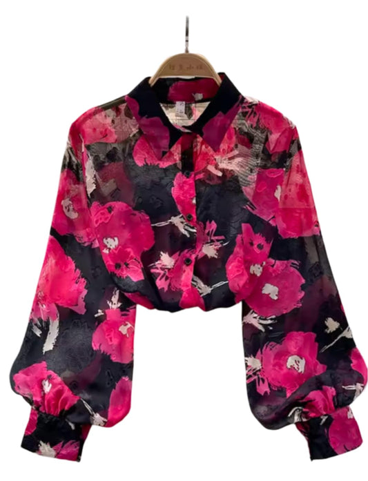 Chemise du printemps en mousseline fleurie
