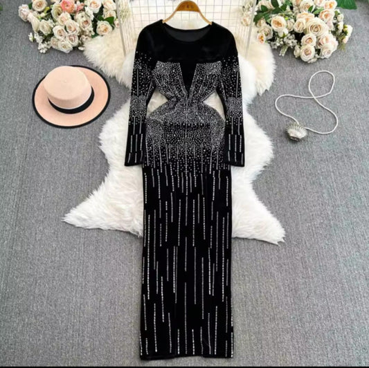 Robe longue en velours pour femme
