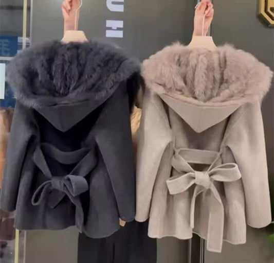 Manteau de laine chic avec ceinture pour femme