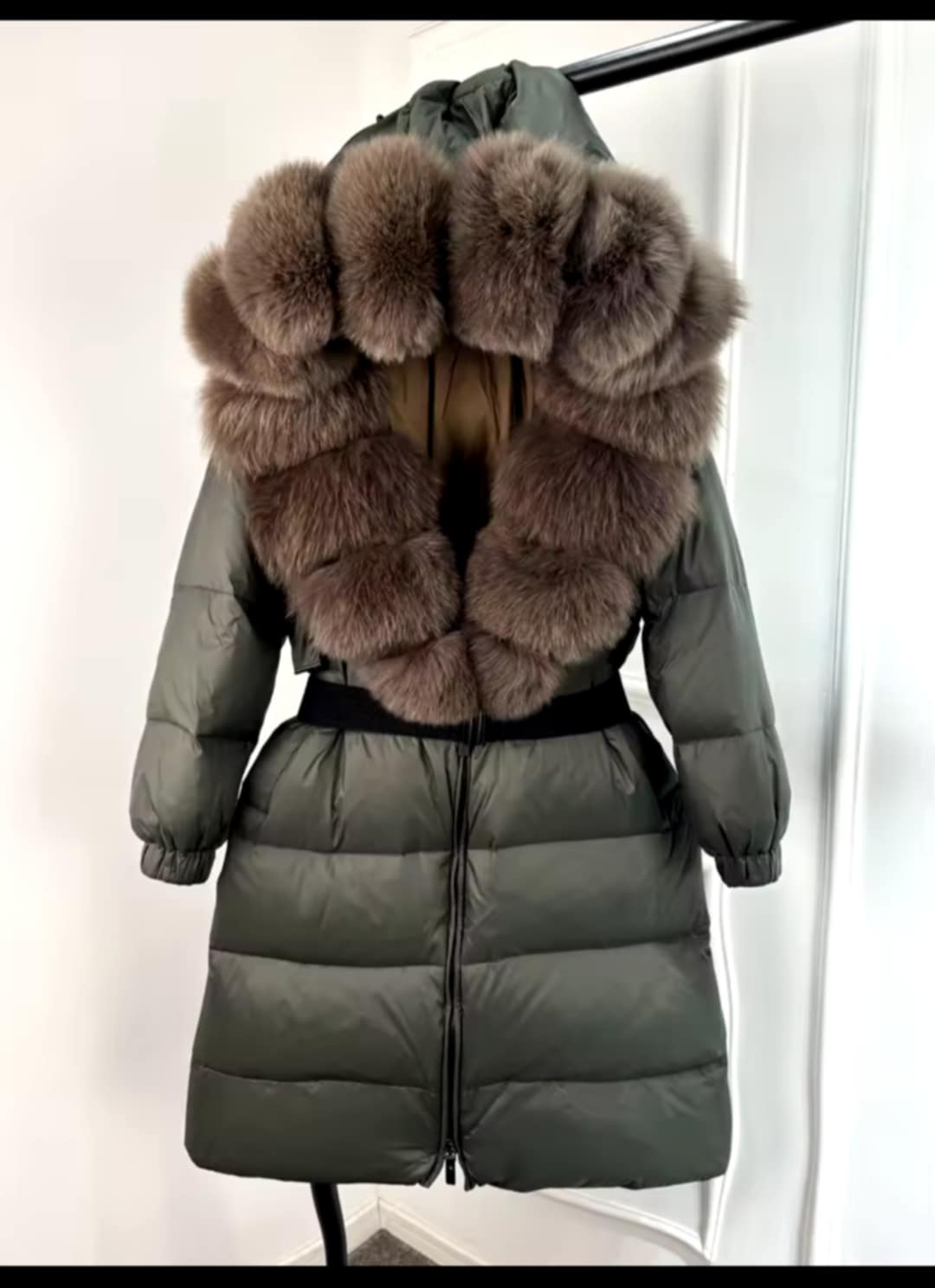 Veste longue d'hiver pour femme en duvet de canard avec capuche de fourrure XL