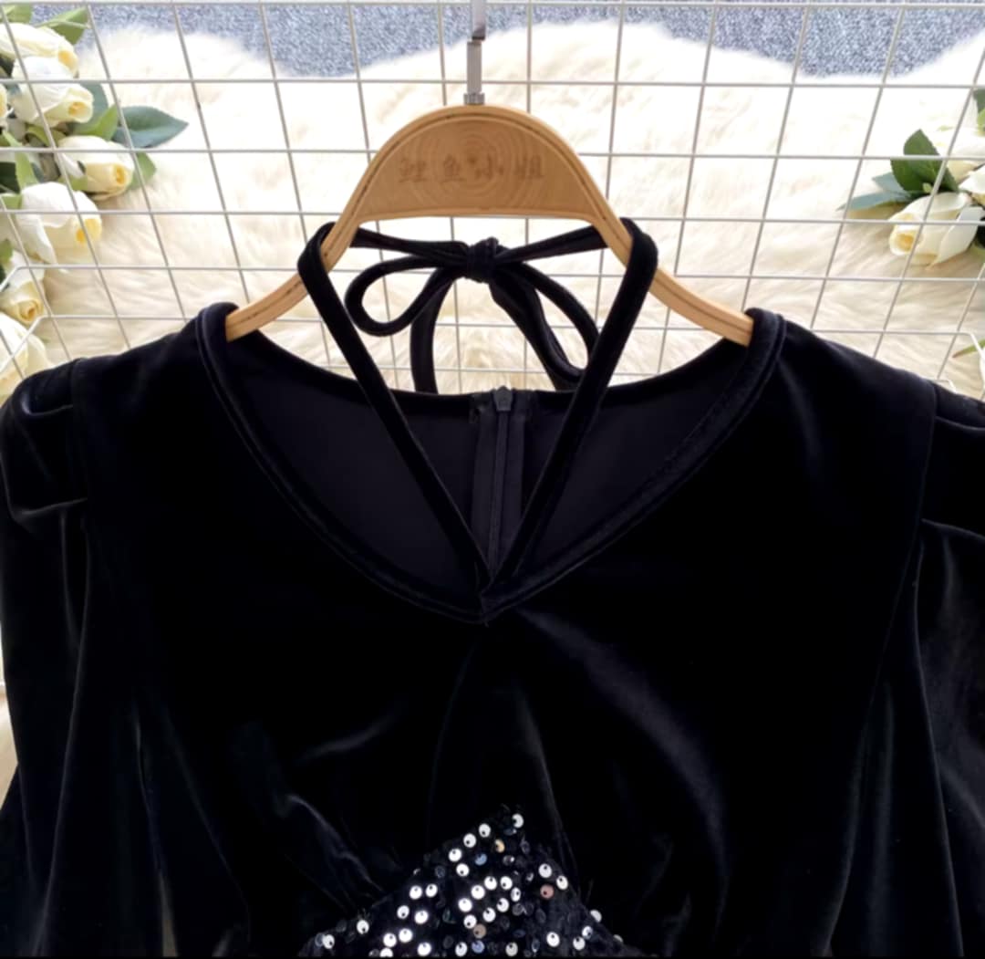 Robe sirène en velours et paillettes