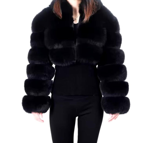 Manteau crop top en fourrure véritable