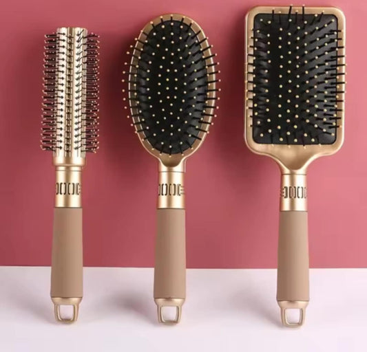 Ensemble de 3 brosses à cheveux or