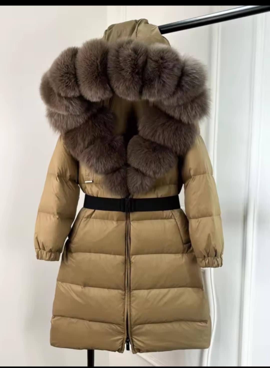 Veste longue d'hiver pour femme en duvet de canard avec capuche de fourrure XL