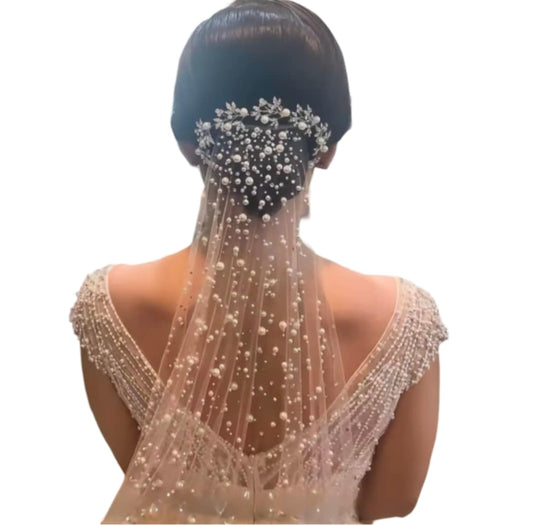 Voile de mariée court avec perles