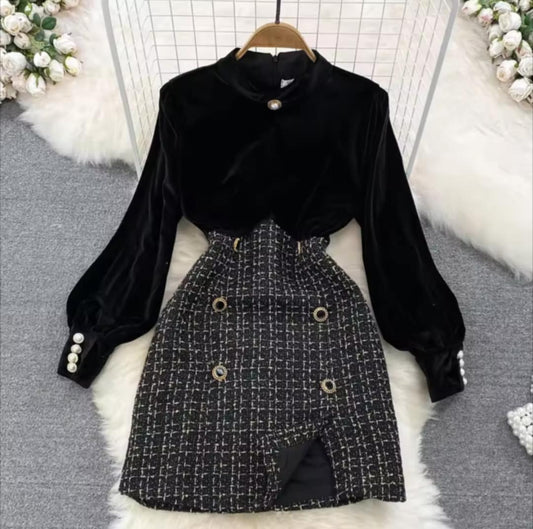 Robe en velours et tricot pour femmes