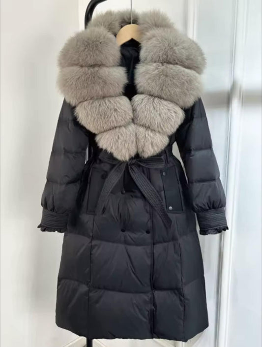 Manteau d'hiver chic sans capuchon avec fourrure véritable