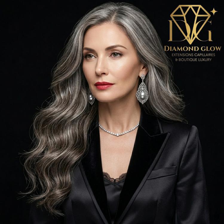 Extensions capillaires naturelles européennes  Brun très foncé & silver #1B/silver  – 12 à 30 pouces