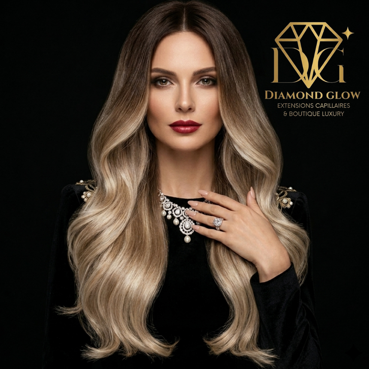 Extensions capillaires naturelles européennes Brun moyen ombré blond foncé cendré & blond naturel #04/18A/60 – 12 à 30 pouces