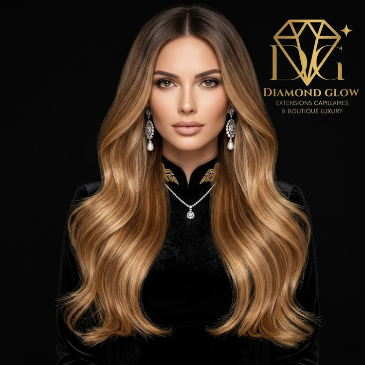 Extensions capillaires naturelles européennes Brun foncé ombré brun moyen & blond foncé doré #MM – 12 à 30 pouces